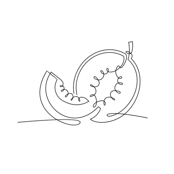 One Single Line Drawing Sliced Healthy Organic Fresh Melon Logo — 스톡 벡터