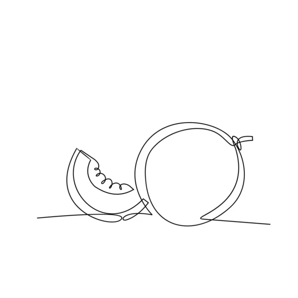 Однорядковий Малюнок Цілої Нарізаної Здорової Органічної Свіжої Дині Логотип Сучасний — стоковий вектор