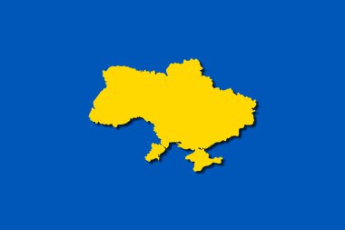 Ulusal bayrağın sarı-mavi renklerinde Ukrayna haritası. Parmak izi ya da kartpostal için resim. Origami kağıt kesimi biçim vektör çizimi.
