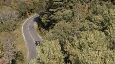 Ormanda, Ontario, Kanada 'da polis arabası sürüyor.