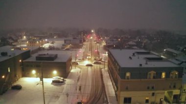 City streets in winter at night, North Bay, Ontario, Canada
