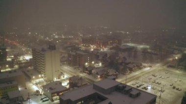 City streets in winter at night, North Bay, Ontario, Canada