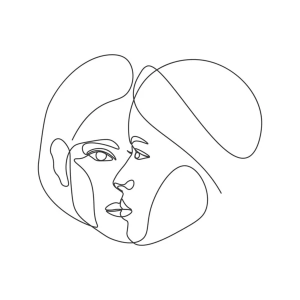 Surreal Faces Continuous Line Drawing Set Faces Hairstyle Fashion Concept — Stock Vector
