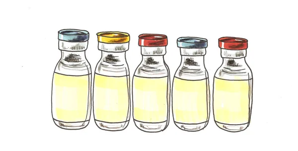 Вакцинація Дітей Концепція Група Дітей Які Грають Над Пляшкою Ампули — стокове фото