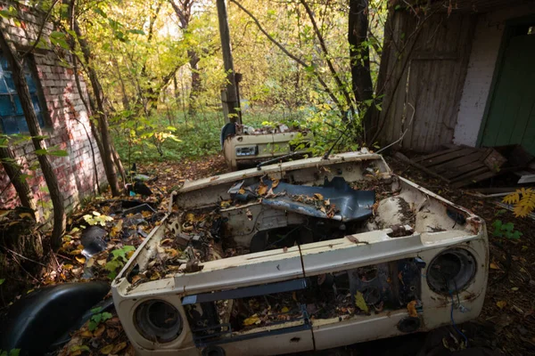 Разобранный Заброшенный Автомобиль Лесу — стоковое фото