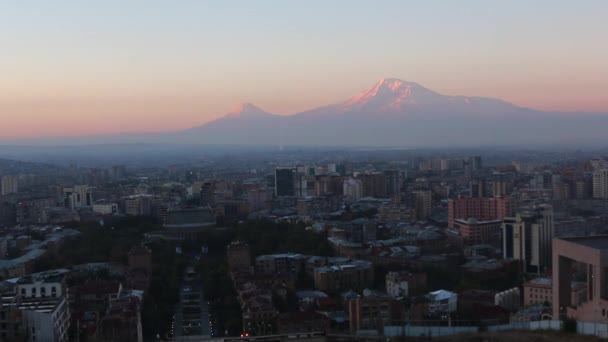 Monte Ararat Amanecer Vista Desde Ereván — Vídeos de Stock