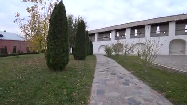Ścieżka Parku Wśród Drzew Pobliżu Białych Murów Kremla — Wideo stockowe