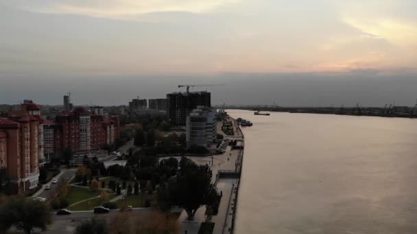 City Embankment Sunset Astrakhan View Height — Stock Video