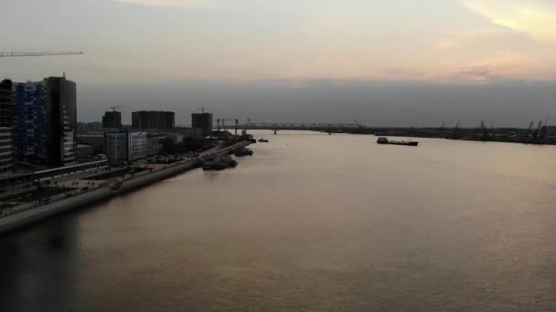 Захід Сонця Волзі Вид Висоти Перед Мостом — стокове відео