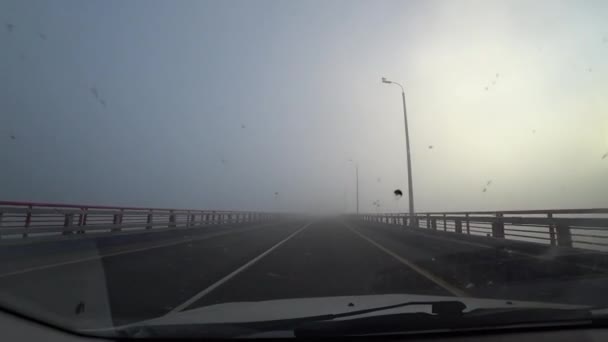 Conduire Dans Une Voiture Sur Pont Travers Brouillard Première Personne — Video