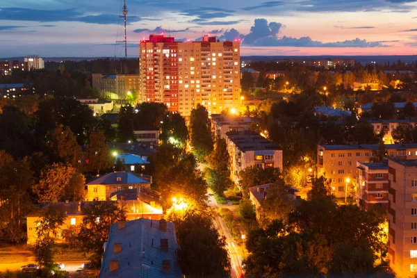 Noční Krajina Města Iževsk Letecký Výhled Střechy — Stock fotografie