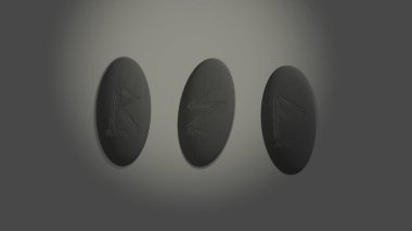 Three scandinavian oval runes made of stone devination, placed over white background with mysterious lightning