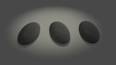 Three scandinavian oval runes made of stone devination, placed over white background with mysterious lightning