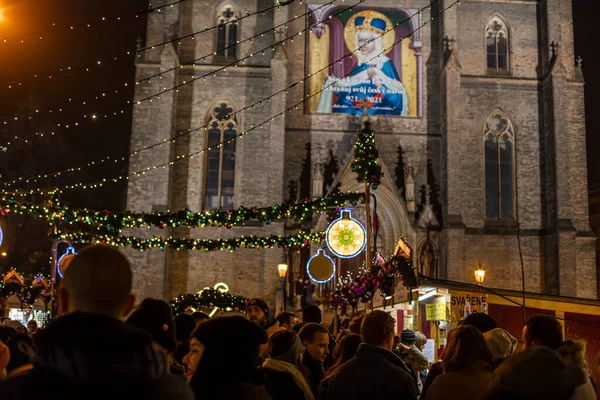 Prague Dezembro 2021 Mercados Tradicionais Natal Praça Paz Namesti Miru — Fotografia de Stock