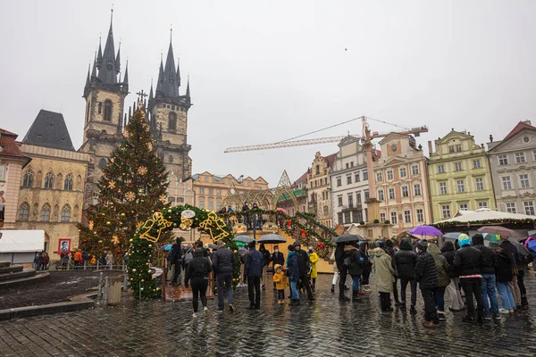 Praga Grudzień 2021 Zamknięte Tradycyjne Jarmarki Bożonarodzeniowe Rynku Starego Miasta — Zdjęcie stockowe