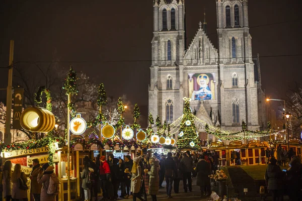 Praag December 2021 Traditionele Kerstmarkten Peace Square Namesti Miru Voor — Stockfoto