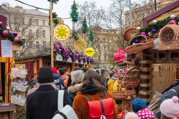 Praga Diciembre 2021 Mercados Tradicionales Navidad Plaza Paz Namesti Miru — Foto de Stock