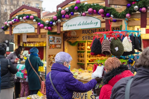 Praga Diciembre 2021 Mercados Tradicionales Navidad Plaza Paz Namesti Miru — Foto de Stock