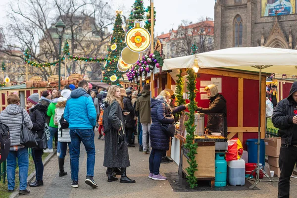 Praga Diciembre 2021 Mercados Tradicionales Navidad Plaza Paz Namesti Miru — Foto de Stock