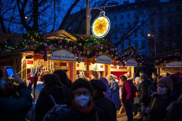 Praha Prosince 2021 Tradiční Vánoční Trhy Náměstí Míru Náměstí Míru — Stock fotografie