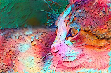 Abstract cat painting with a fluid-like gooey texture.
