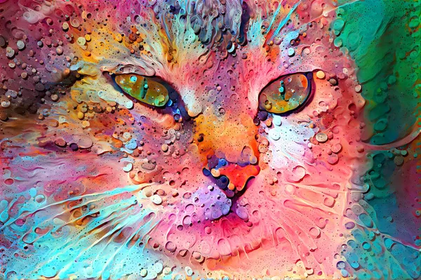 Abstract cat painting with a fluid-like gooey texture.