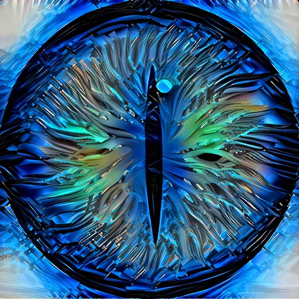 Mavi renkli ve dekoratif desenli soyut kedi gözü boyası.