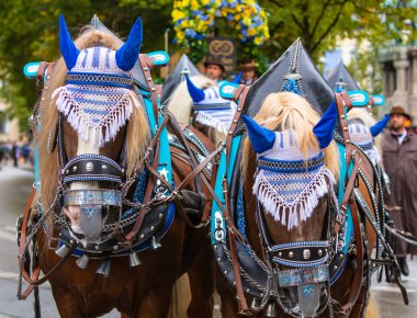 Almanya, Münih 18 Eylül 2022 Trachten- und Schtzenzug Ekim Festivali 2022 Covid-19 iki yıl sonra Münih, Almanya 'da durakladı. 