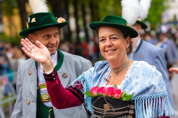 Německo Mnichov Září 2022 Trachten Und Schtzenzug Oktoberfestu 2022 Dvou — Stock fotografie