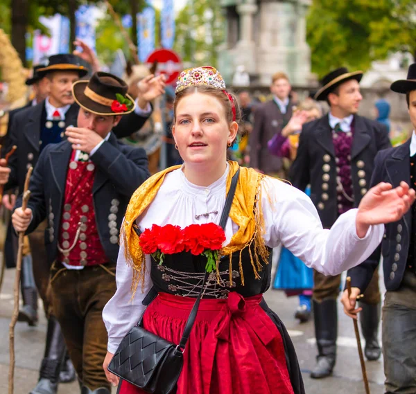 Trachten Und Schtzenzug Oktoberfestu 2022 Dvou Letech Covid Pauza Mnichově — Stock fotografie