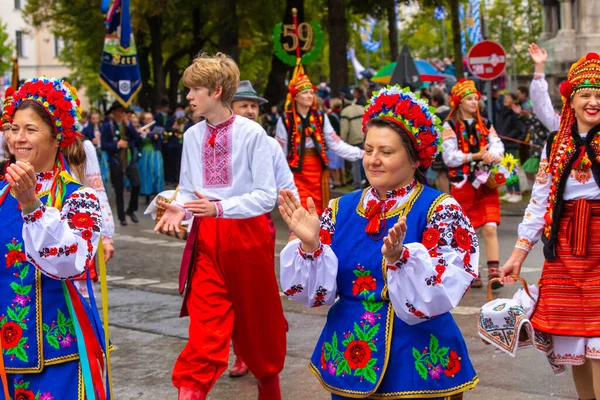 Trachten Und Schtzenzug Oktoberfestu 2022 Dvou Letech Covid Pauza Mnichově — Stock fotografie