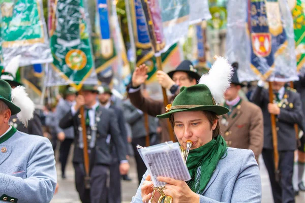 Trachten Und Schtzenzug Oktoberfestu 2022 Dvou Letech Covid Pauza Mnichově — Stock fotografie