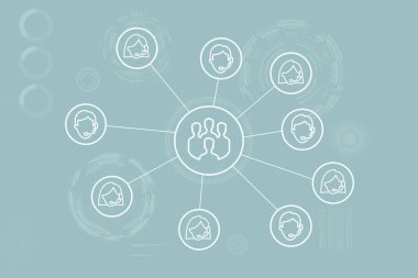 İnternetteki konferans illüstrasyonu. Bilgi hizmeti ve iletişim sistemi kavramı.