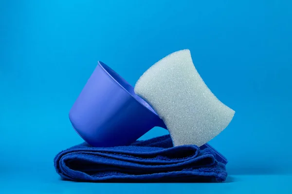 Bath Accessories Blue Background Blue Bathing Sponge — Stock Photo, Image