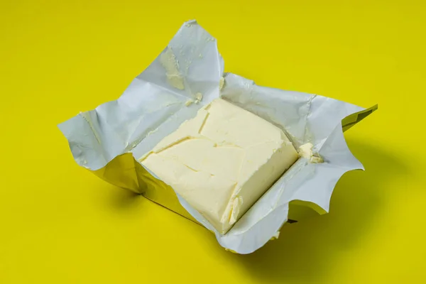 Pack Butter Yellow Background Opened Pack Butter — Stock Photo, Image