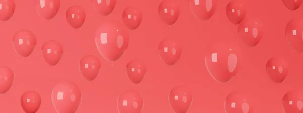 Kırmızı arka planda kırmızı balonlar. Tatil ve eğlence konsepti. 3B görüntüleme.