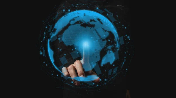 Der Geschäftsmann Berührt Die Projektion Des Planeten Konzept Der Globalität — Stockfoto