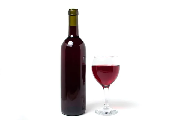 Glass Red Wine Bottle Wine White Background Alcoholic Drink — Fotografia de Stock