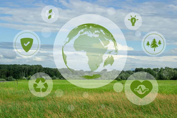 Ecology Environmental Conservation Concept Green World Pure Nature Icons Theme — Stockfoto