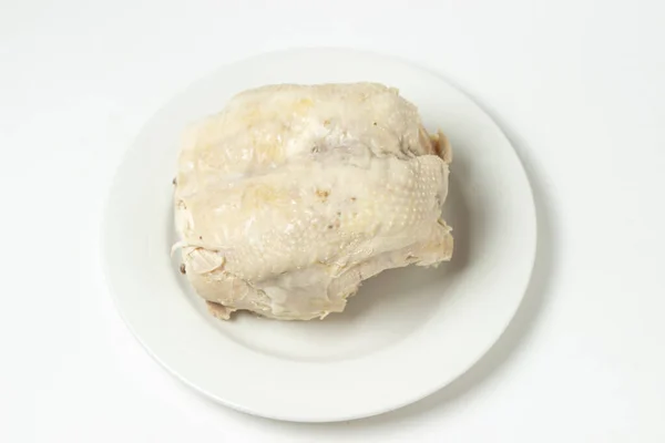Boiled Chicken Breast White Background Diet Meat White Plate Healthy — Stock fotografie