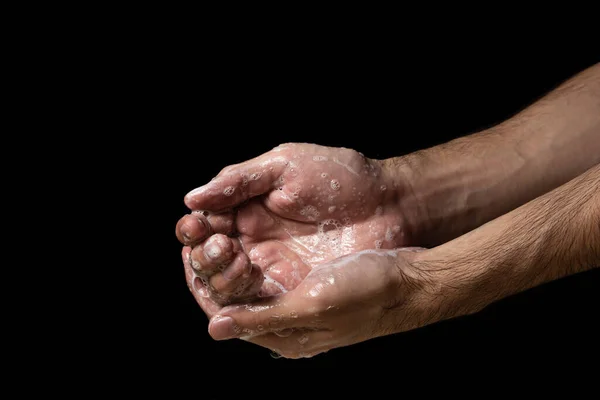 Händewaschen Mit Seife Auf Schwarzem Hintergrund Körperpflege Und Gesundheitsfürsorge Stockfoto