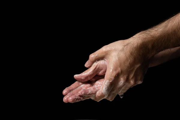 Lavarsi Mani Con Sapone Sfondo Nero Igiene Personale Assistenza Sanitaria Foto Stock