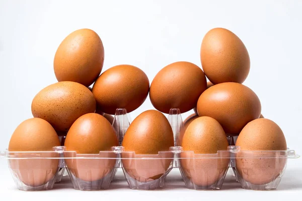 Muchos Huevos Pollo Sobre Fondo Blanco Huevos Pollo Crudos — Foto de Stock