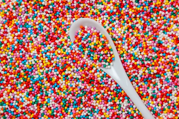 Şekerleme Malzemesinin Arka Planında Bir Kaşık Şekerleme Tatlı Hamur Işleri Stok Fotoğraf