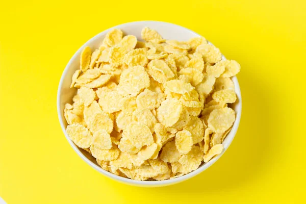 Corn Flakes Yellow Background Useful Tasty Breakfast Diet Food — Zdjęcie stockowe