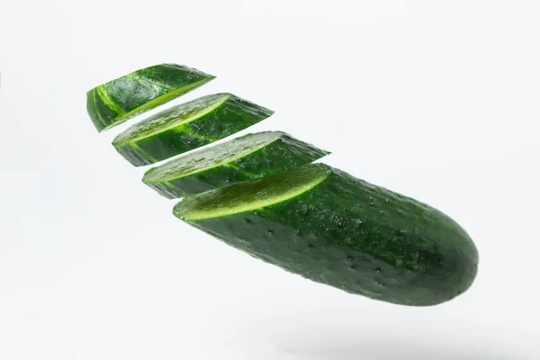 Sliced Cucumber Isolated White Background Fresh Juicy Cucumber — Photo