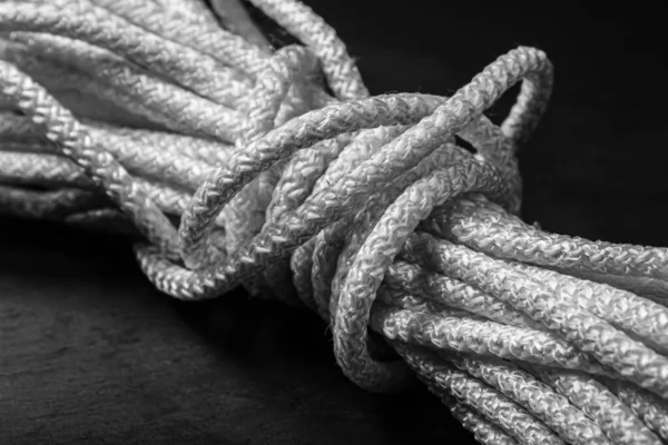 White Rope Black Background Black White Photography — Stock Photo, Image