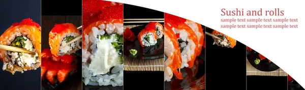 Sushi Kollázs Sokféle Sushi Finom Választék Népszerű Japán Étel Fénymásolási — Stock Fotó