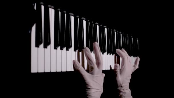 Female Hands White Gloves Play Piano Piano Lessons — Stock Video