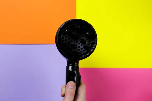 Fashionable Bright Trendy Colors Woman Hand Holds Hair Dryer Next — Stockfoto